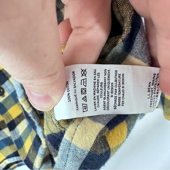 L.L. Bean Yellow Blue Black Plaid Flannel Button Down Shirt Mens XXL Casual Fall - Picture 5 of 6